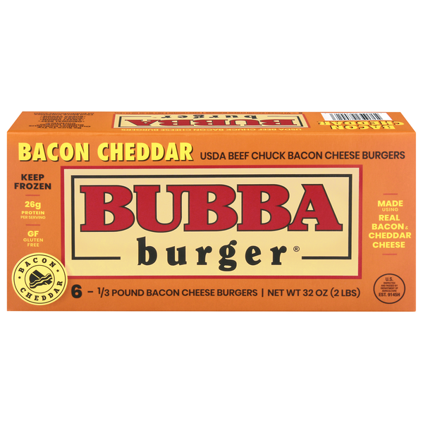 Packaged Meat Bubba Burger Cheese Burgers, Bacon Cheddar hero