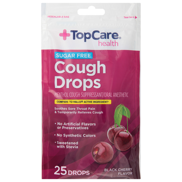 Cold, Flu & Allergy TopCare Cough Drops, Sugar Free, Black Cherry Flavor hero