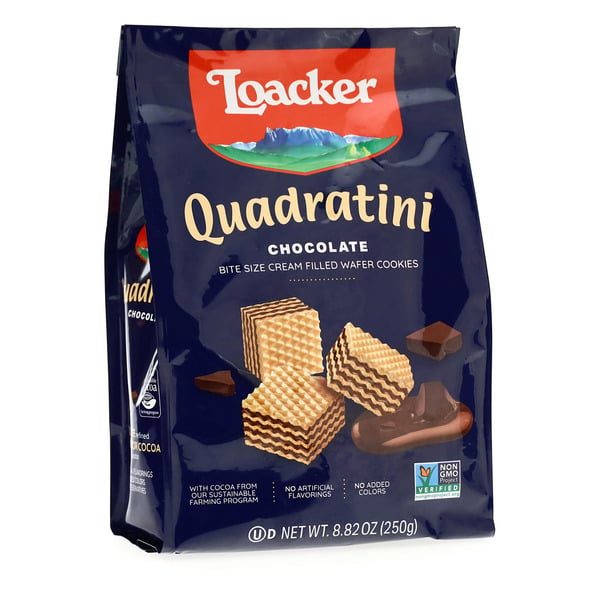 Cookies & Cakes Loacker Quadratini Chocolate, NON-GMO Bite-size Wafer Cookie hero