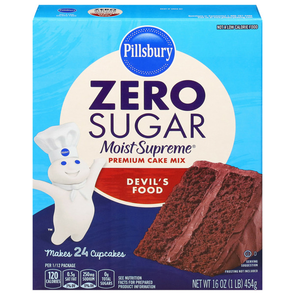 Doughs, Gelatins & Bake Mixes Pillsbury Zero Sugar Moist Supreme Devil'S Food Premium Cake Mix hero