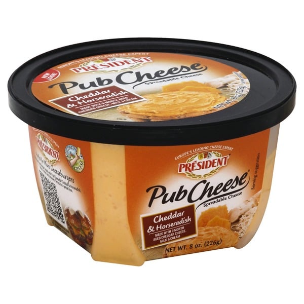 Packaged Cheese Président President Sharp Cheddar & Horseradish Spreadable Pub Cheese hero