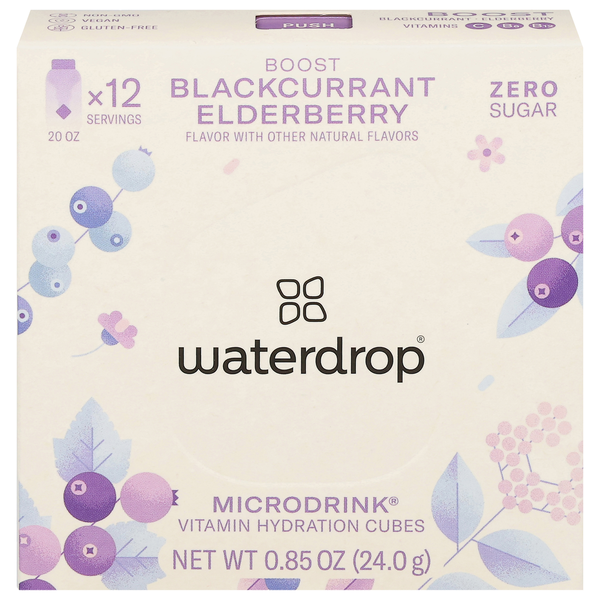 Waterdrop Vitamin Hydration Cubes, Zero Sugar, Blackcurrant Elderberry, Boost hero