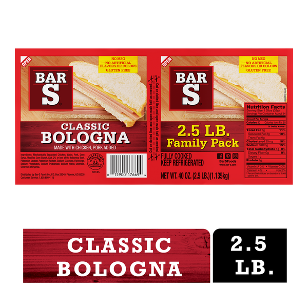 Lunch Meat Bar-S Classic Bologna Sliced Deli-Style Lunch Meat hero