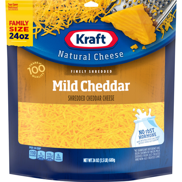 Packaged Cheese Kraft Mild Cheddar Finely Shredded Cheese Family Size hero