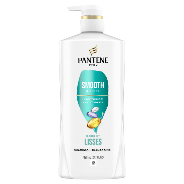 Hair Care Pantene Shampoo, Smooth and Sleek for Dry Frizzy Hair, Color Safe, with pump hero