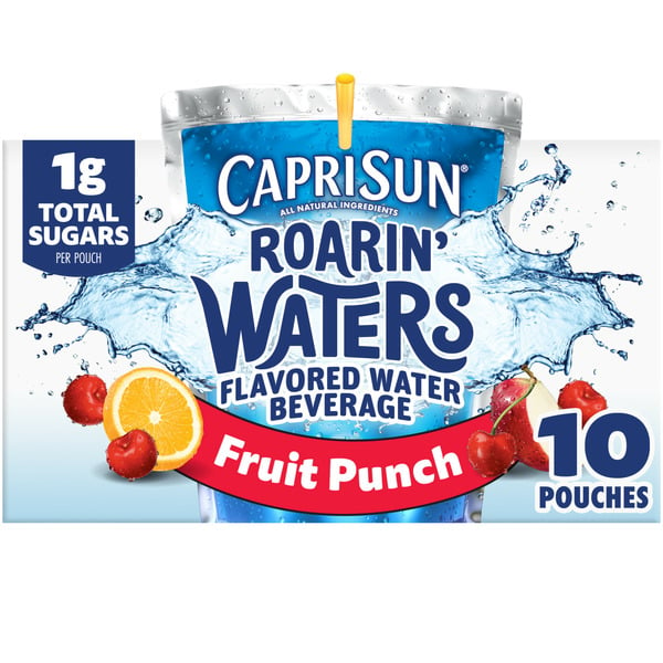 Juice & Nectars Capri Sun Capri Sun Roarin' Waters Fruit Punch Wave Flavored Water Kids Drink Pouches hero