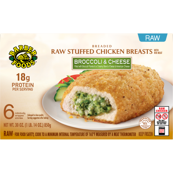 Frozen Meals Barber Foods Stuffed Chicken Breasts Broccoli Cheese, 6 Count hero