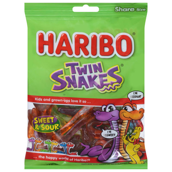 Candy, Chocolate & Gum HARIBO Gummi Candy, Sweet & Sour, Twin Snakes, Share Size hero