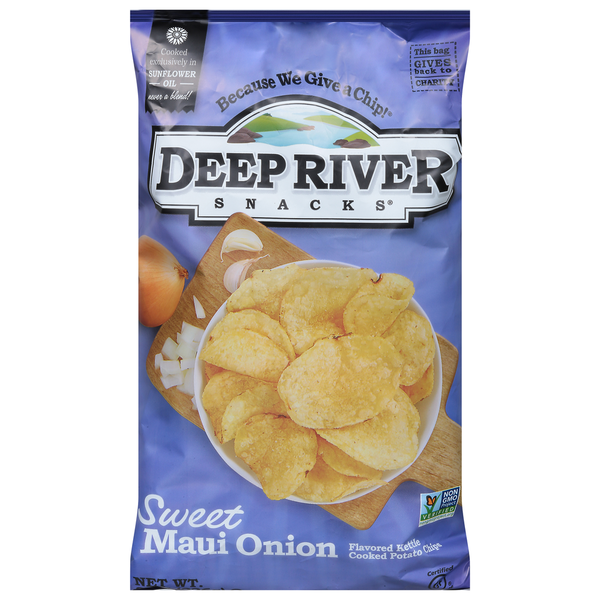 Potato Chips,Tortilla & Pretzels Deep River Snacks Potato Chips, Kettle Cooked, Sweet Maui Onion Flavored hero