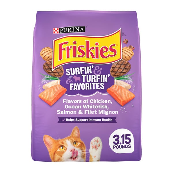 Cat Food & Care Purina Friskies Dry Cat Food, Surfin' & Turfin' Favorites hero