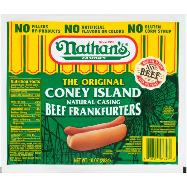 Hot Dogs, Bacon & Sausage Nathan’s Famous Famous The Original Coney Island Natural Casing Beef Frankfurters hero