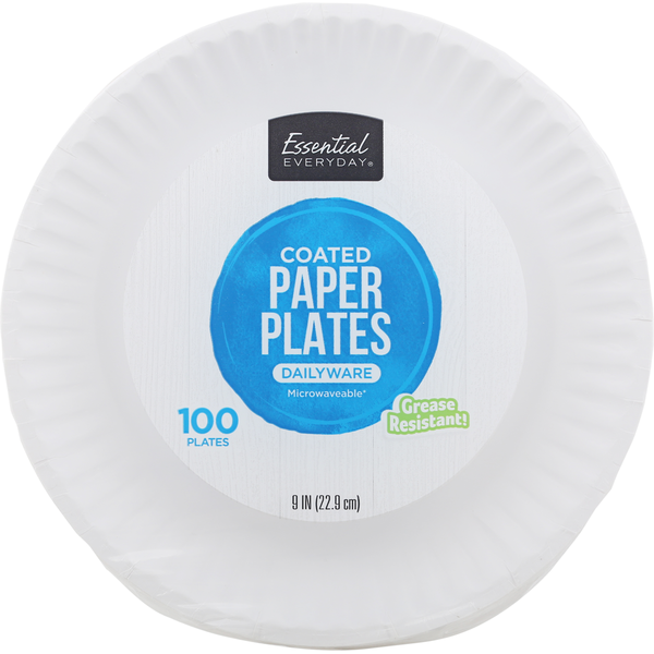 Plates, Bowls, Cups & Flatware Essential Everyday Paper Plates, Dailyware, Coated, 9 Inch hero