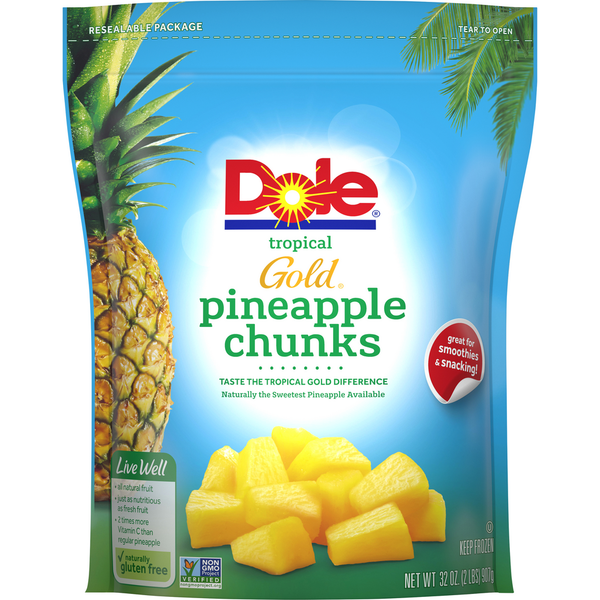 Canned Fruit & Applesauce Dole Gold Tropical Pineapple Chunks Frozen Fruit hero