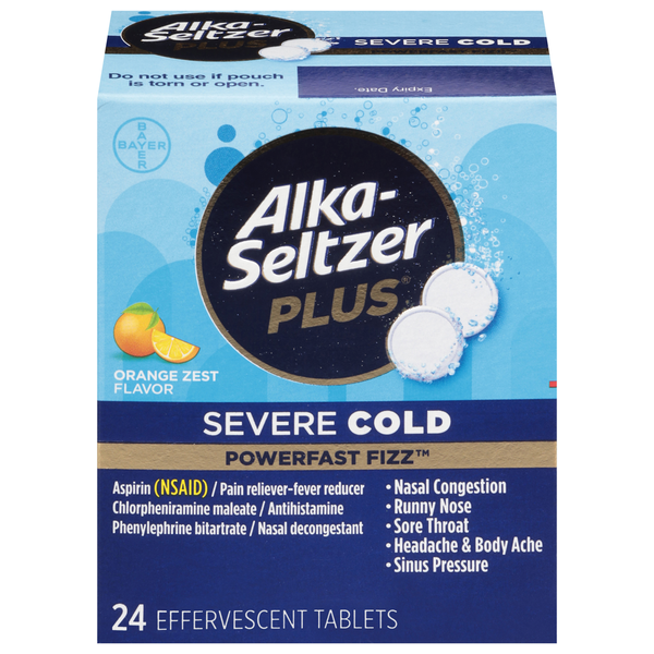 Cold, Flu & Allergy Alka-Seltzer Plus Severe Cold, Effervescent Tablets, Orange Zest Flavor hero