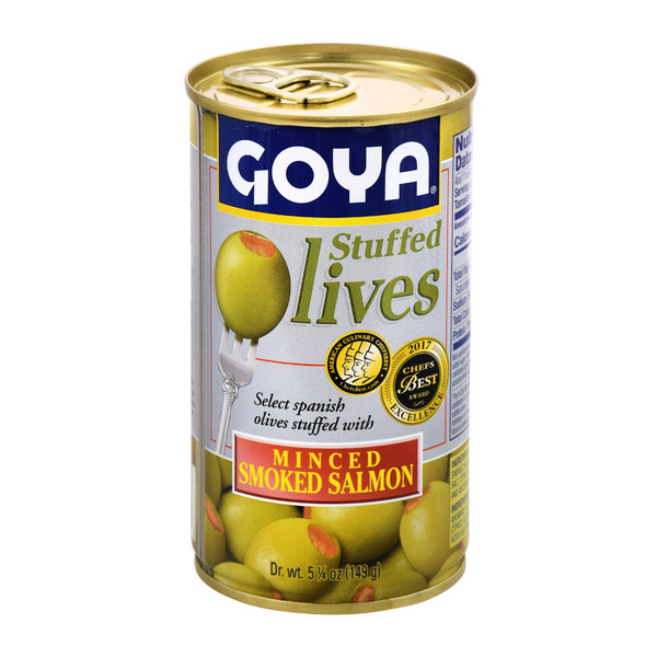 Pickles, Peppers & Olives Goya Stuffed Olives, with Minced Smoked Salmon hero