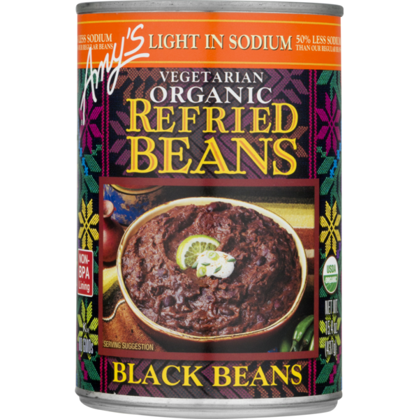 Canned Meals & Beans Amy's Kitchen Light in Sodium Refried Black Beans hero