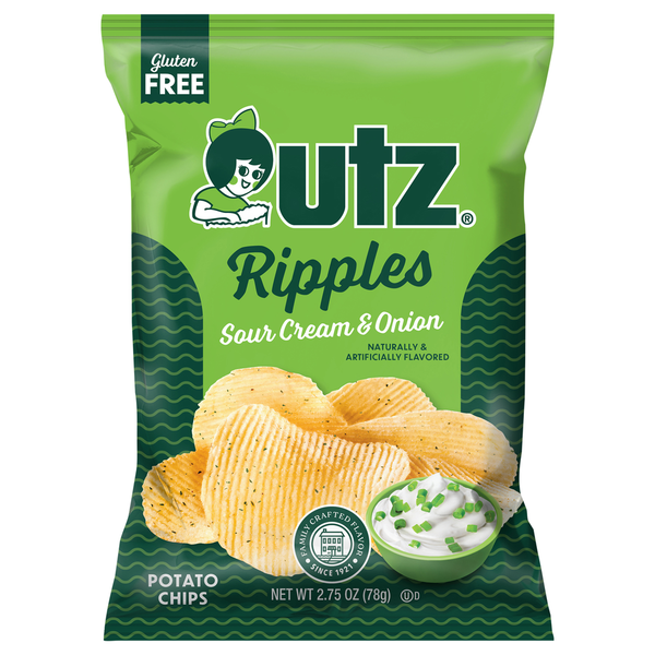 Chips & Pretzels Utz Potato Chips, Gluten Free,  Ripples, Sour Cream & Onion hero