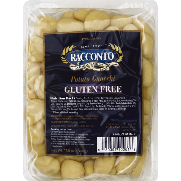 Dry Pasta Racconto Italian Foods Gnocchi, Gluten Free, Potato hero