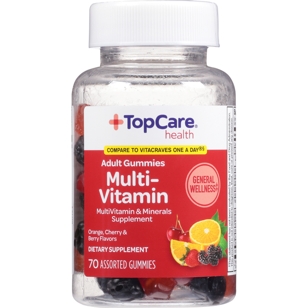 Vitamins & Supplements TopCare Multi-Vitamin, Adult Gummies, Orange, Cherry & Berry Flavors hero