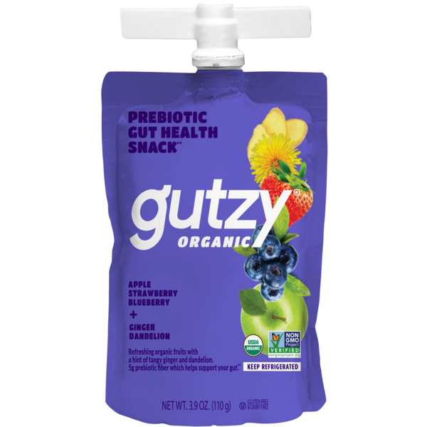 Fruit & Vegetable Snacks Gutzy Organic Strawberry Blueberry, Ginger Dandelion Botanicals, Prebiotics hero