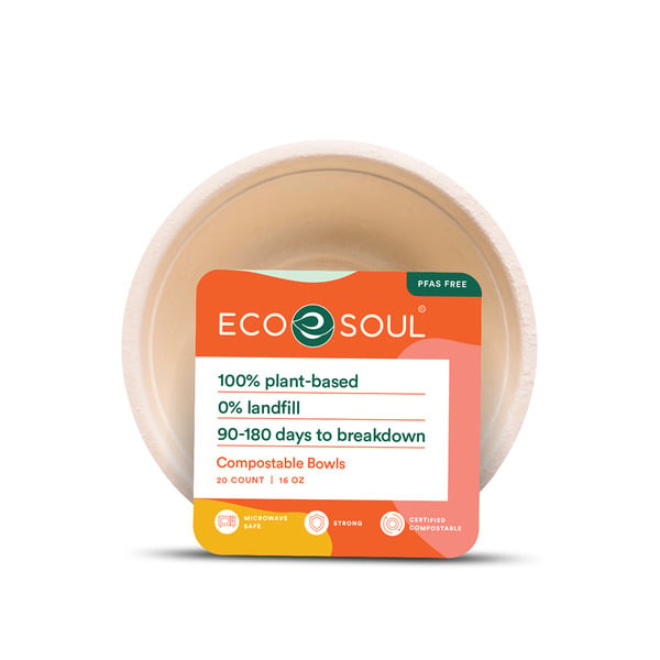 Plates, Bowls, Cups & Flatware EcoSoul 16 oz Plant-Based Compostable Bowls, 20 Count hero