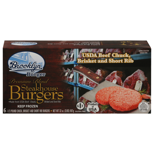 Frozen Meat & Seafood Brooklyn Burger Burgers, Premium Blend, Steakhouse hero