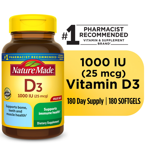 Supplements Nature Made Vitamin D3 1000 IU (25 mcg) Softgels hero