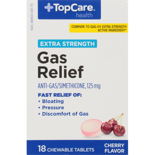 Digestion TopCare Gas Relief, Extra Strength, 125 mg, Chewable Tablets, Cherry Flavor hero