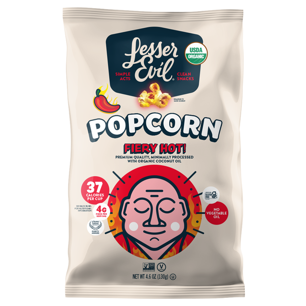 Popcorn & Jerky LesserEvil Organic Popcorn, Fiery Hot hero