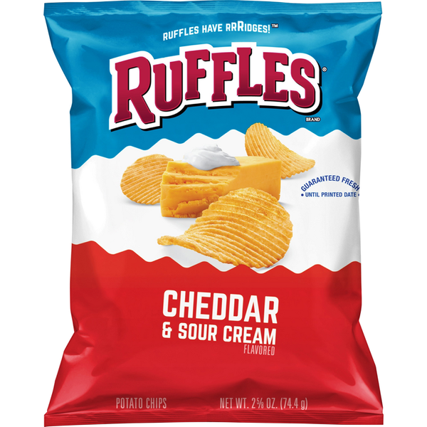 Chips & Pretzels Ruffles Cheddar and Sour Cream Flavored Potato Chips hero