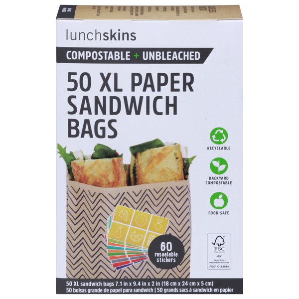 Food Storage Lunchskins Sandwich Bags, Paper, Extra Large hero