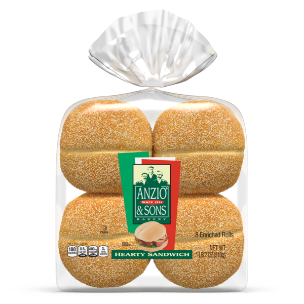 Buns & Rolls Anzio & Sons 8 count, Hearty Sandwich Rolls hero