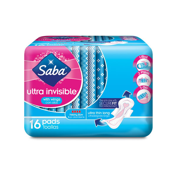 Feminine Care Saba Pads Ultra Thin, Long, with Wings, Heavy Flow hero