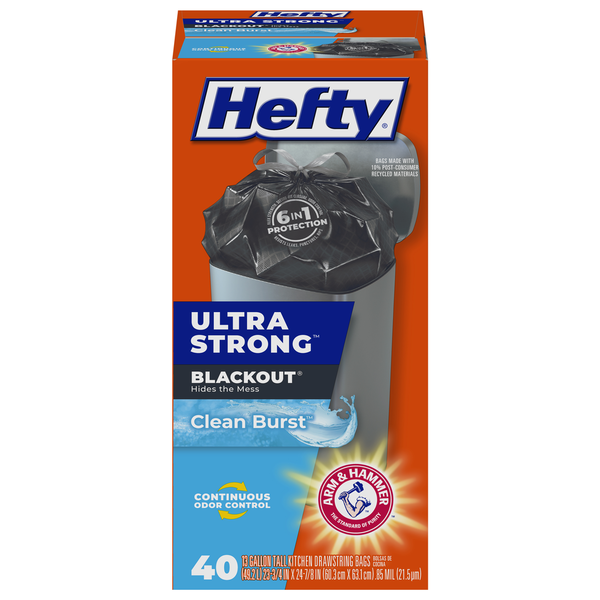 More Household Hefty Blackout Clean Burst Tall Kitchen Drawstring Bags hero