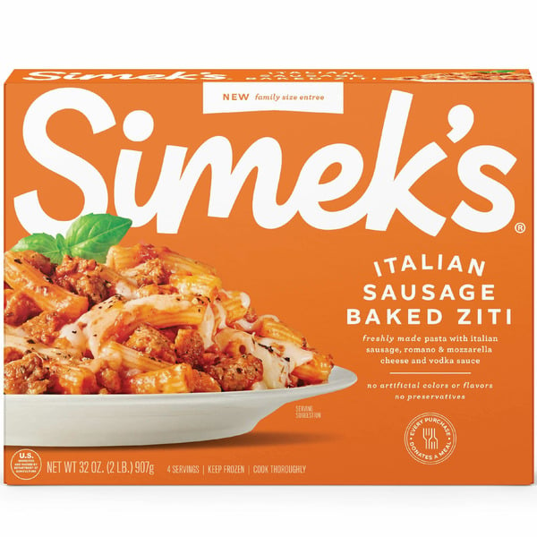 Prepared Meals Simek's Italian Sausage Baked Ziti, Family Size Frozen Meal hero