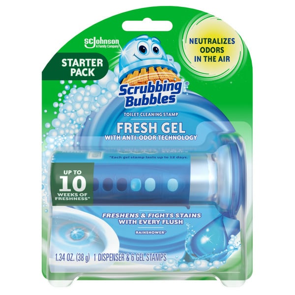 Cleaning Products Scrubbing Bubbles Fresh Gel Toilet Cleaning Stamp Dispenser, Rainshower hero