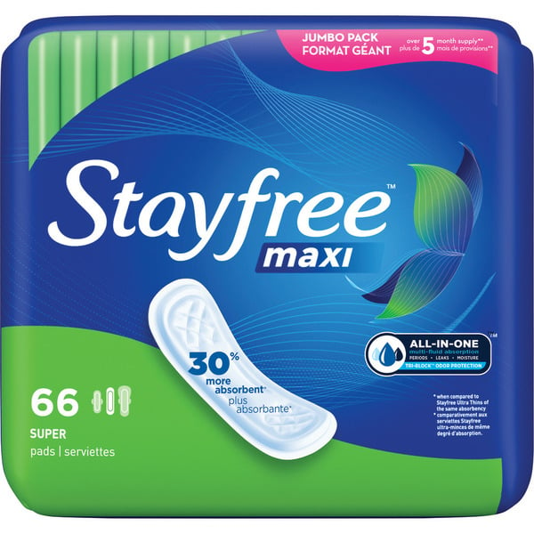 Feminine Care Stayfree Maxi Pads without Wings, Unscented, Super hero