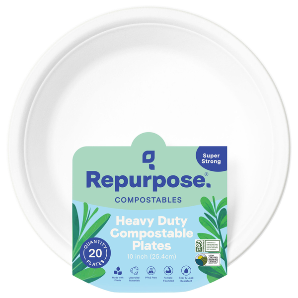 Plates, Bowls, Cups & Flatware Repurpose Compostable 10" Dinner Plates, 20 CT hero