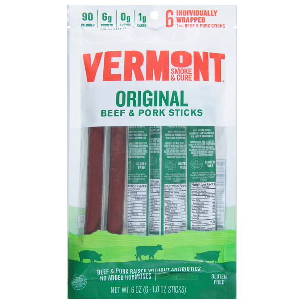 Popcorn & Jerky Vermont Smoke & Cure Beef & Pork Sticks, Original hero