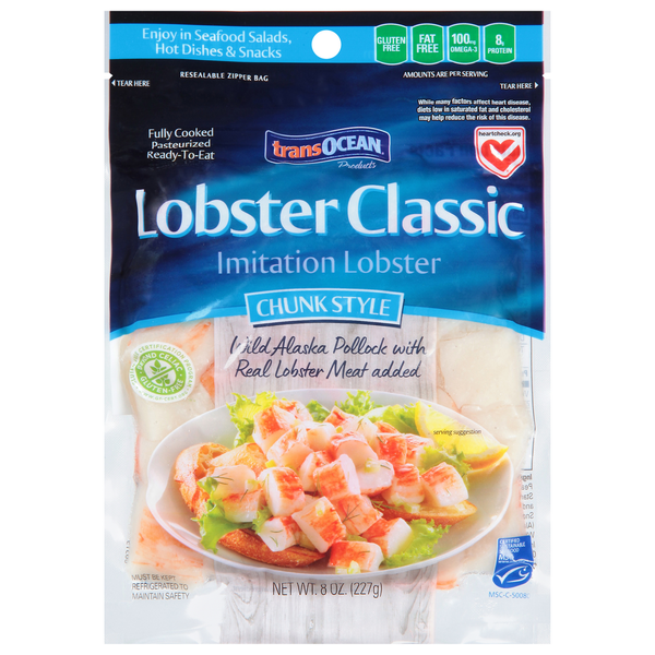 Packaged Seafood Trans-Ocean Imitation Lobster, Lobster Classic, Chunk Style hero