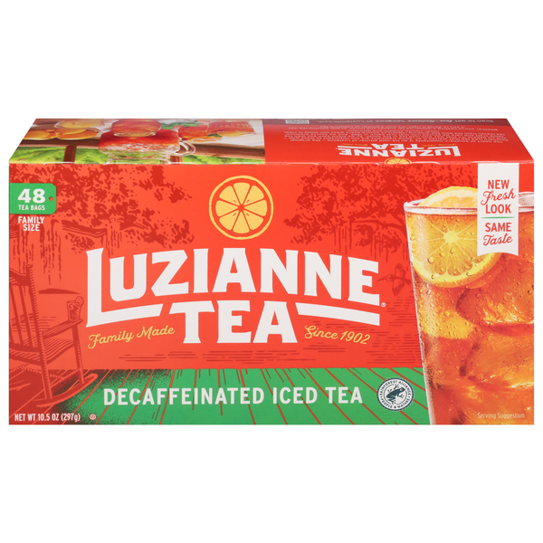 Tea Luzianne Decaffeinated Special Blend Iced Tea, Family Size Tea Bags hero