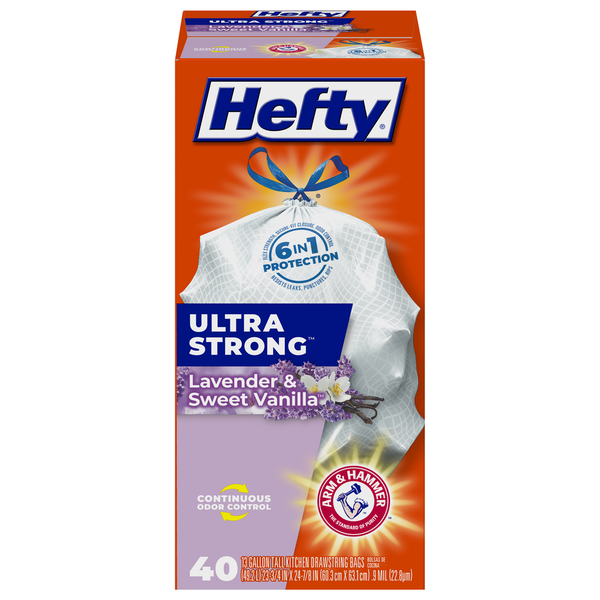 Trash Bags & Liners Hefty Lavender & Sweet Vanilla Tall Kitchen Drawstring Bqgs hero