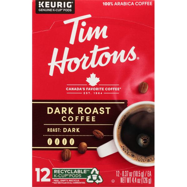 Coffee Tim Hortons Coffee, Dark Roast, K-Cup Pods hero