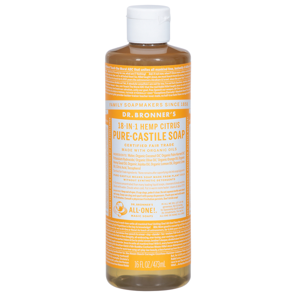 Body Lotions & Soap Dr. Bronner's Soap, Pure-Castile, 18-in-1, Hemp, Citrus hero