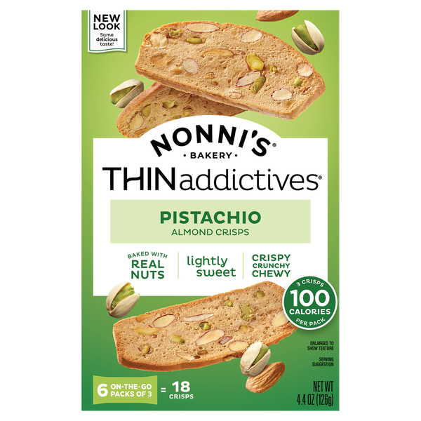 Crackers Nonni's THINaddictives Almond Crisps, Pistachio hero