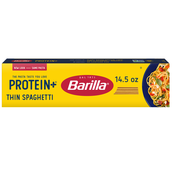 Dry Pasta Barilla Protein+ (Plus) Thin Spaghetti Pasta- Plant Based - Made from Lentils, Chickpeas & Peas hero