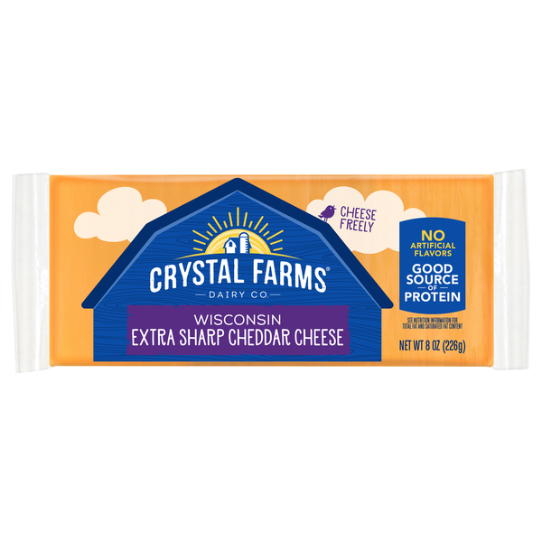 Packaged Cheese Crystal Farms Cheese, Extra Sharp Cheddar, Wisconsin hero