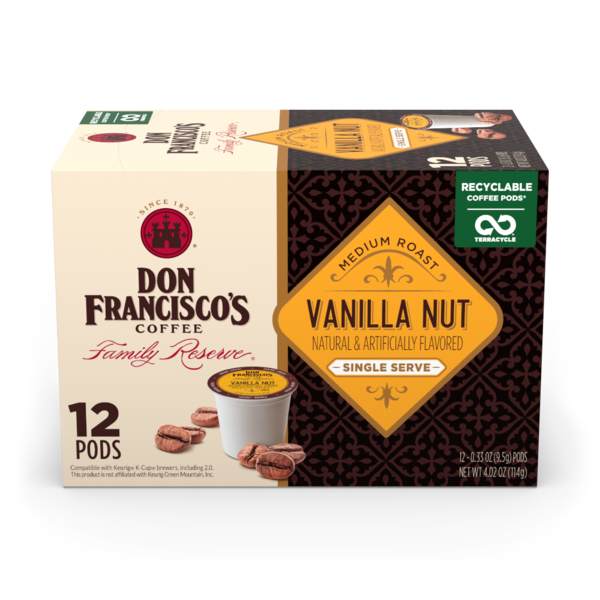 Coffee Grounds and Whole Beans Don Francisco's Coffee Vanilla Nut Flavored Single Serve Coffee Pods hero