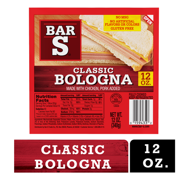 Lunch Meat Bar-S Classic Bologna Sliced Deli-Style Lunch Meat hero