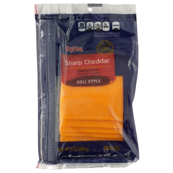 Packaged Cheese Hy-Vee Sharp Cheddar Deli Style Cheese Slices hero